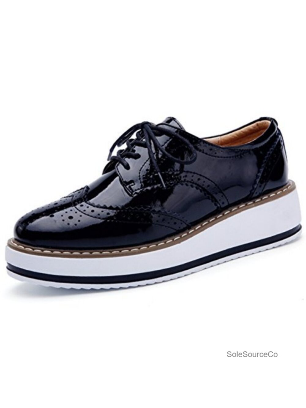 Women's Platform Oxfords Lace-Up Square Toe Brogue Shoes
